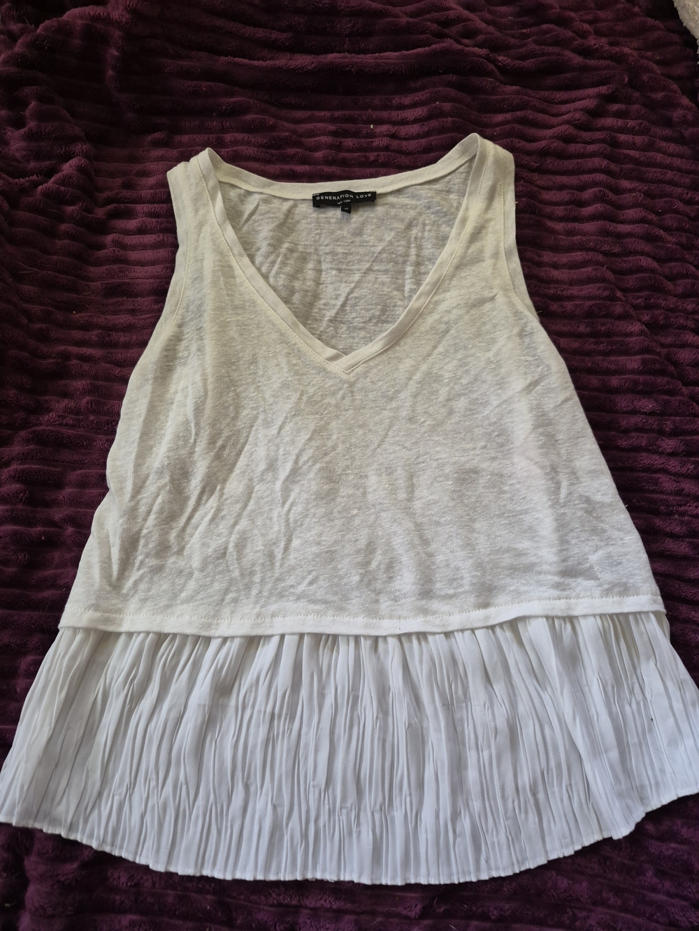 Generation Love White V-Neck Tank with Pleated Hem